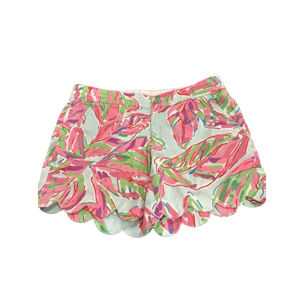 Lilly Pulitzer Shorts Women Size 2 Tropical Bright Teal Pink Resort Summer Green